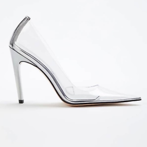 Good American Clear Pointed Toe Cinder Rella Stiletto Heels Size 9 - Picture 3 of 9